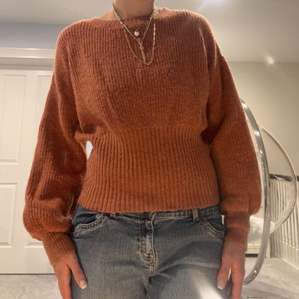 Orange-Brown Balloon Sleeve Sweater